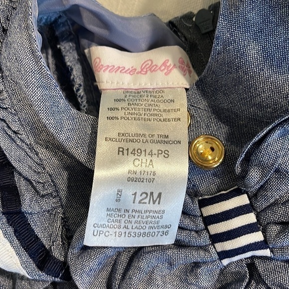 CUTE Chambray Blue And White Striped Dress 12M - Picture 4 of 5